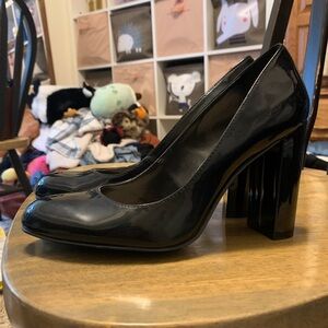 Black Nine West Block Heels Patent Leather Size 6 1/2